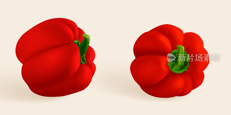 Paprika capsicum top view paprika isolated. Sweet papper, Hungarian pepper cut and whole. Capsicum habanero vector illustration.
